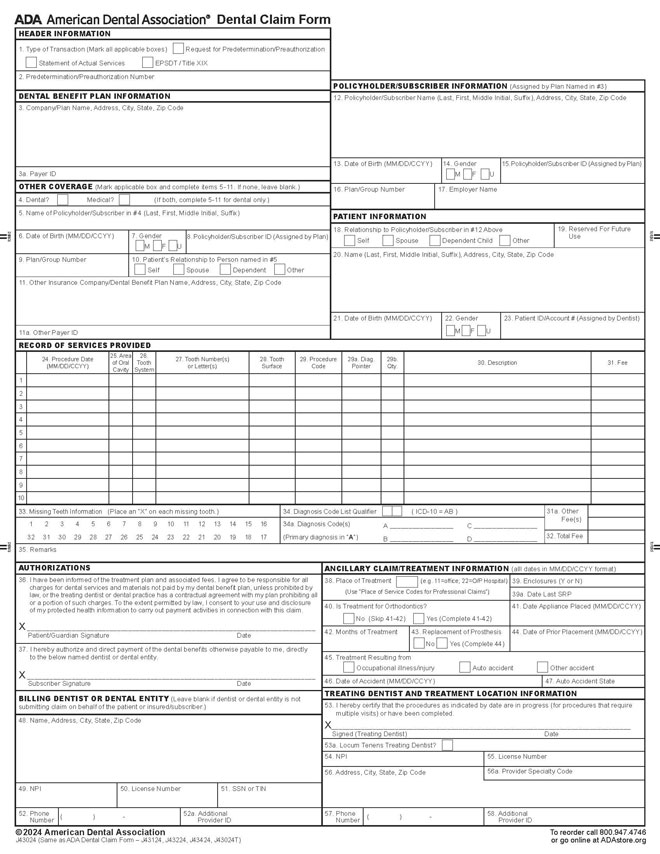 Sample ADA 2024 Claim Form