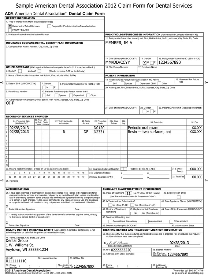 Sample ADA 2012 Claim Form