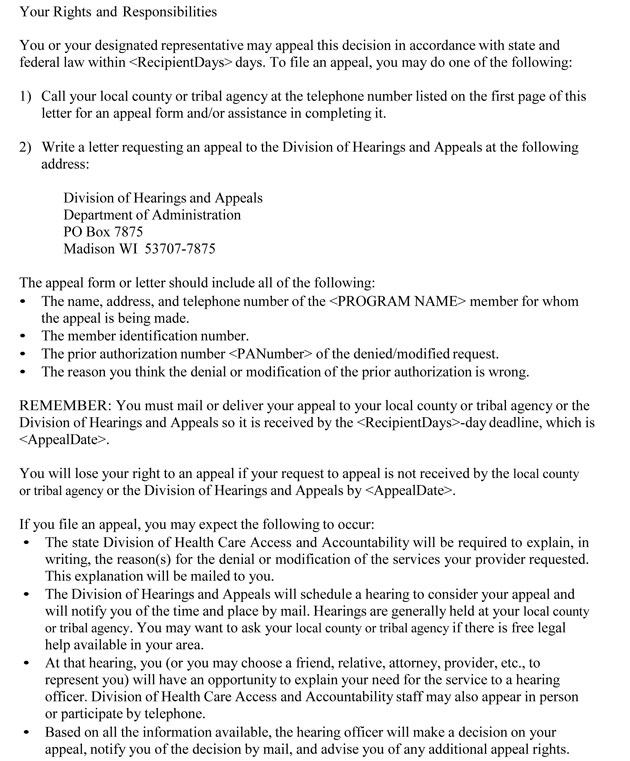 Sample Letter Of Appeals from www.forwardhealth.wi.gov