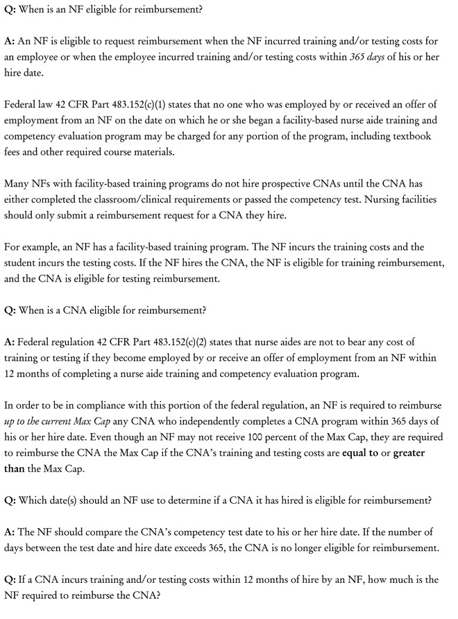 Nurse Aide Training and Testing Reimbursement FAQ Page 2