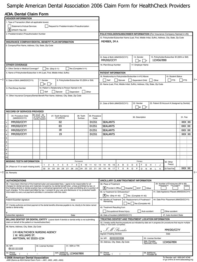 Sample ADA 2006 Claim Form