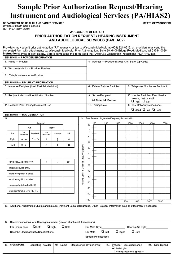 Sample PA Request/Hearing Instrument and Audiological Services