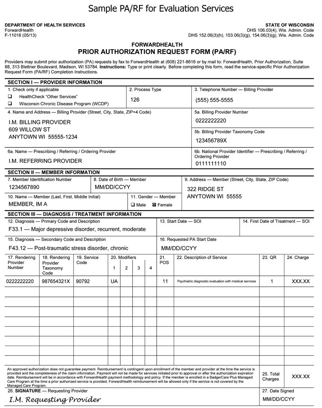 Sample PA/RF for Evaluation Services