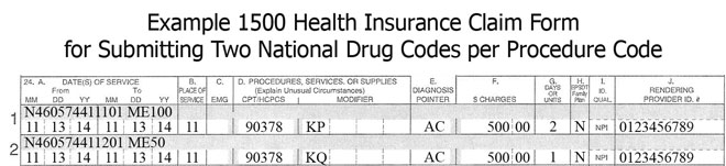 Example Claim Form for 2 National Drug Codes