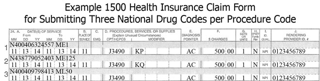 Example Claim Form for 3 National Drug Codes