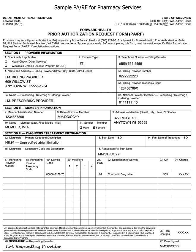 Sample PA/RF for Pharmacy Services