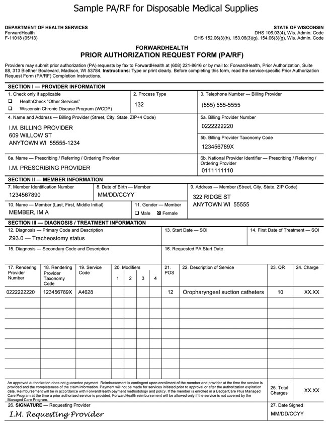 Sample PA/RF for Disposable Medical Supplies