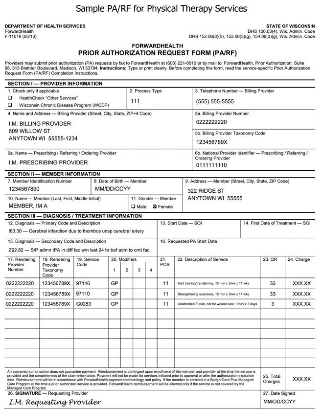 Sample PA/RF for Physical Therapy