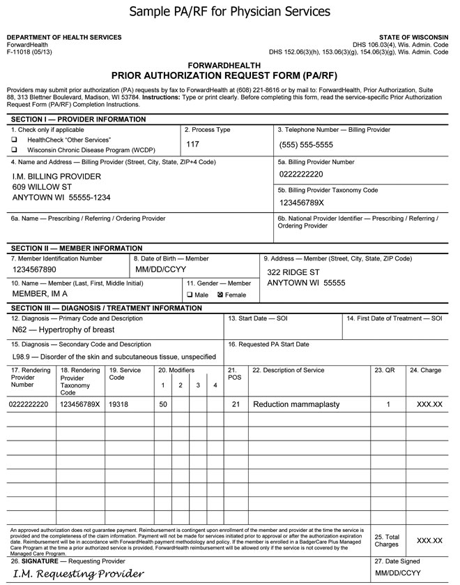 Sample PA/RF for Physician Services