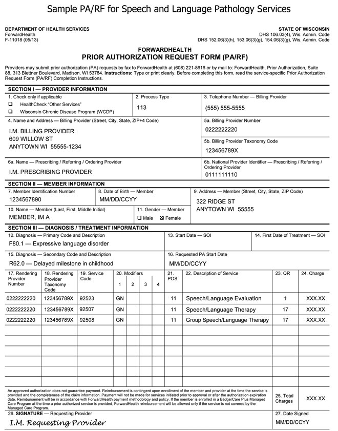 Sample PA/RF for Speech and Language Pathology