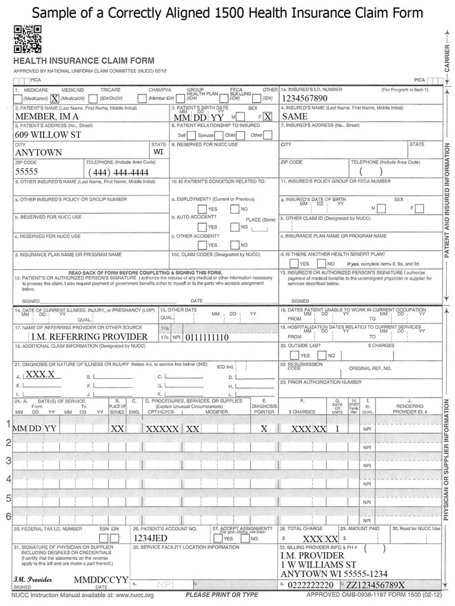 Correctly Aligned Sample 1500 Health Insurance Form